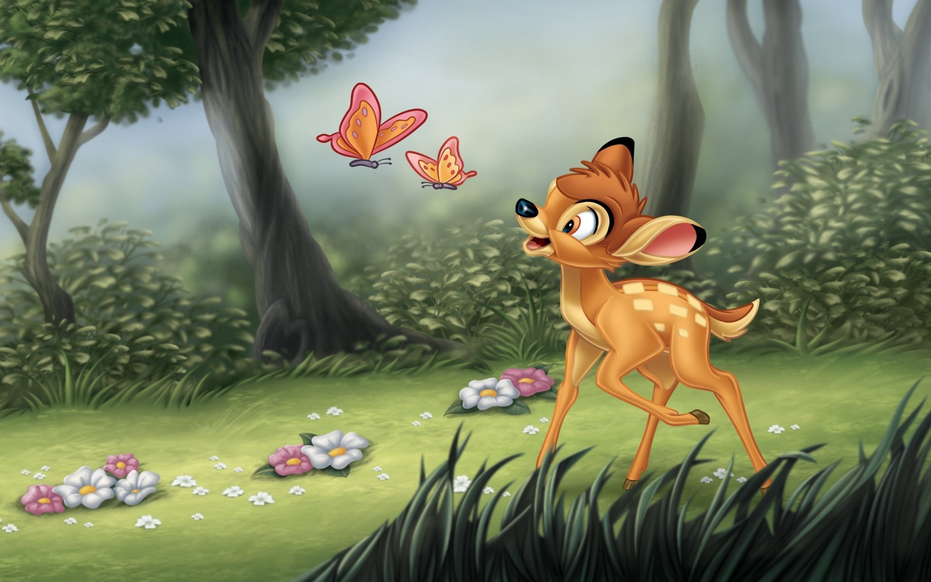 bamby walt disney bosque árboles flores bambi dibujos animados