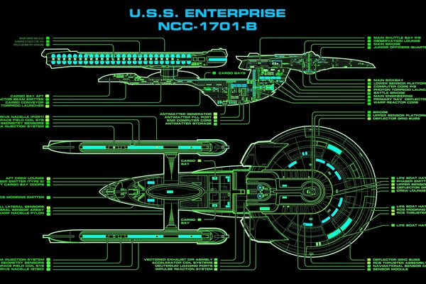 Drawing of the ns-1701-b starship