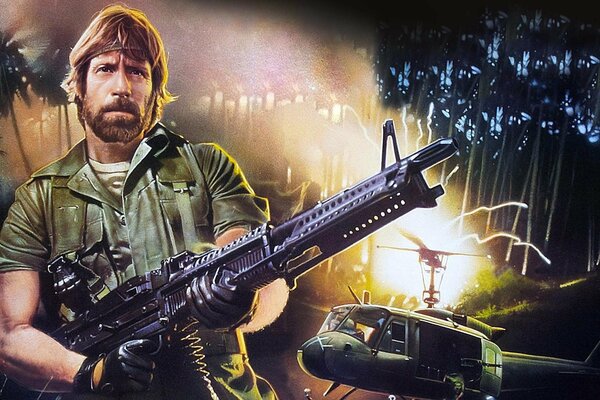 Chuck Norris avec une arme à la main