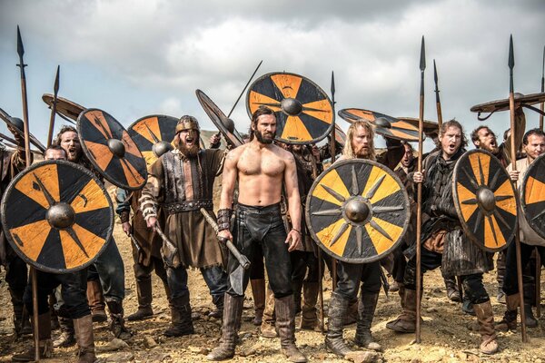 Vikings hold their shields