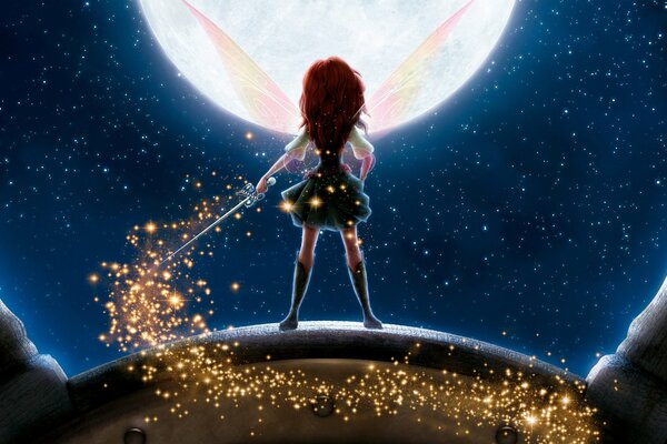 Pirate fairy with wings on a background of stars