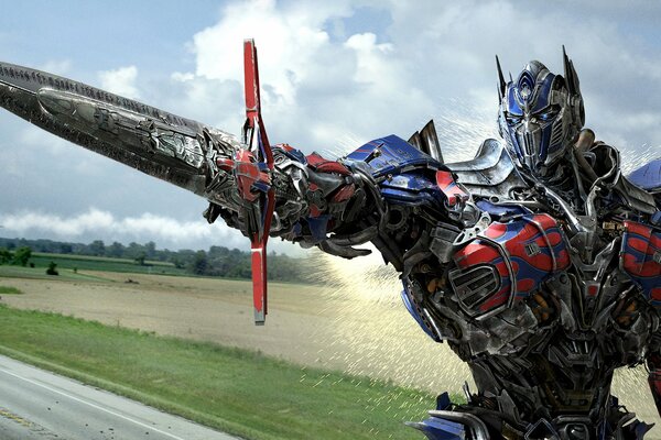 Optimus Prime with a sword in his hand