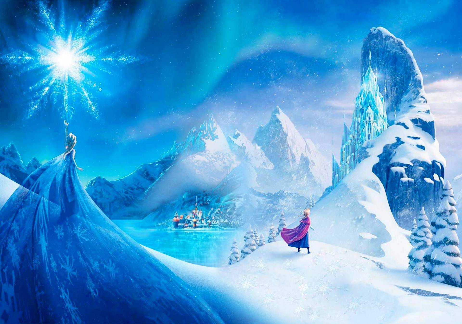 frozen walt disney 2013 royaume arendelle reine elsa princesse anna coeur froid animation erendel neige flocon de neige étoile montagnes château de glace ville