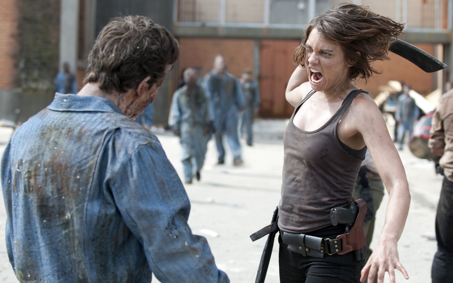 the walking dead the walking dead série tv zombie maggie green actrice lauren cohen lauren cohen prison fond