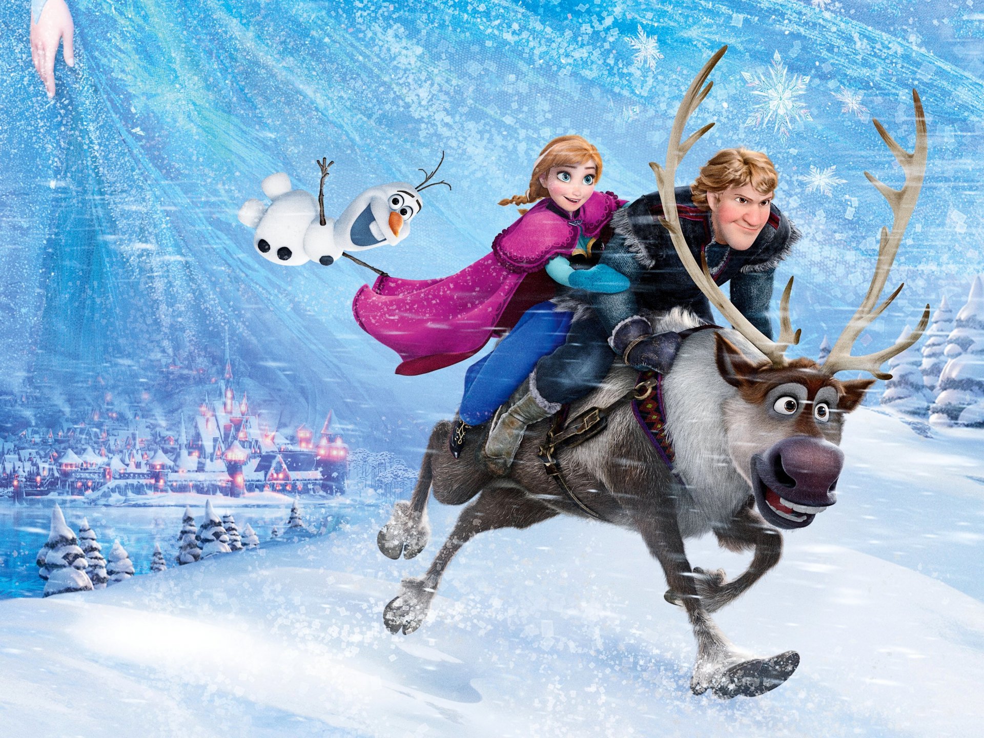 frozen walt disney 2013 arendelle anna kristoff sven olaf coeur froid animation erendel royaume ville neige flocons de neige cerf bonhomme de neige princesse