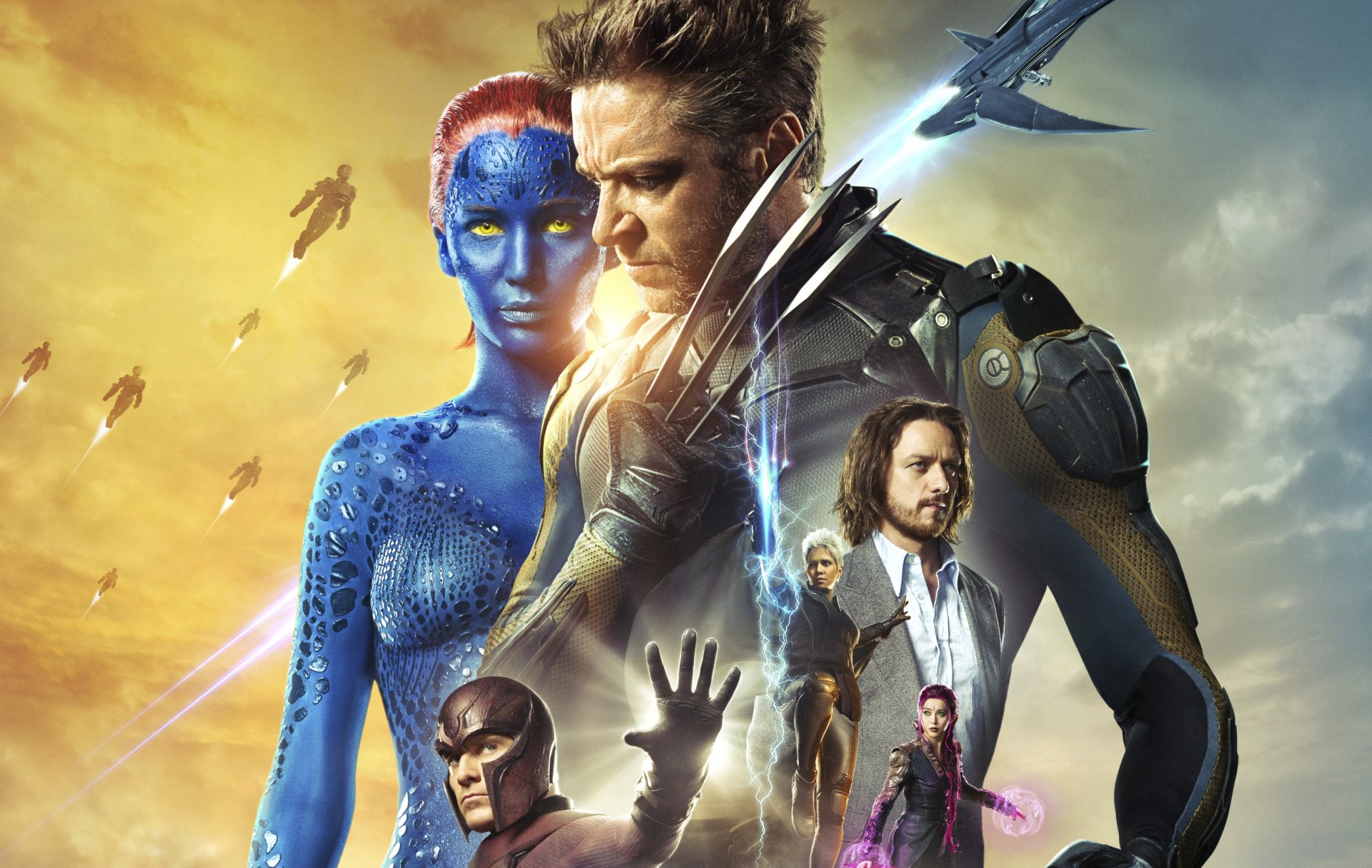 x-men: days of future past mutants wolverine logan james howlett mystique mystique profesor x storm storm magneto flashing guardians sky claws