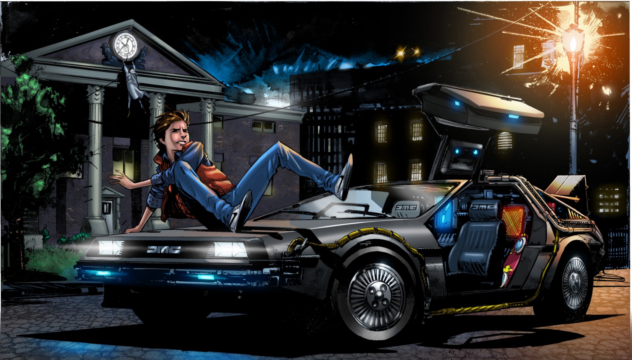 back to the future art marty mcfly delorean dmc-12 vehicle