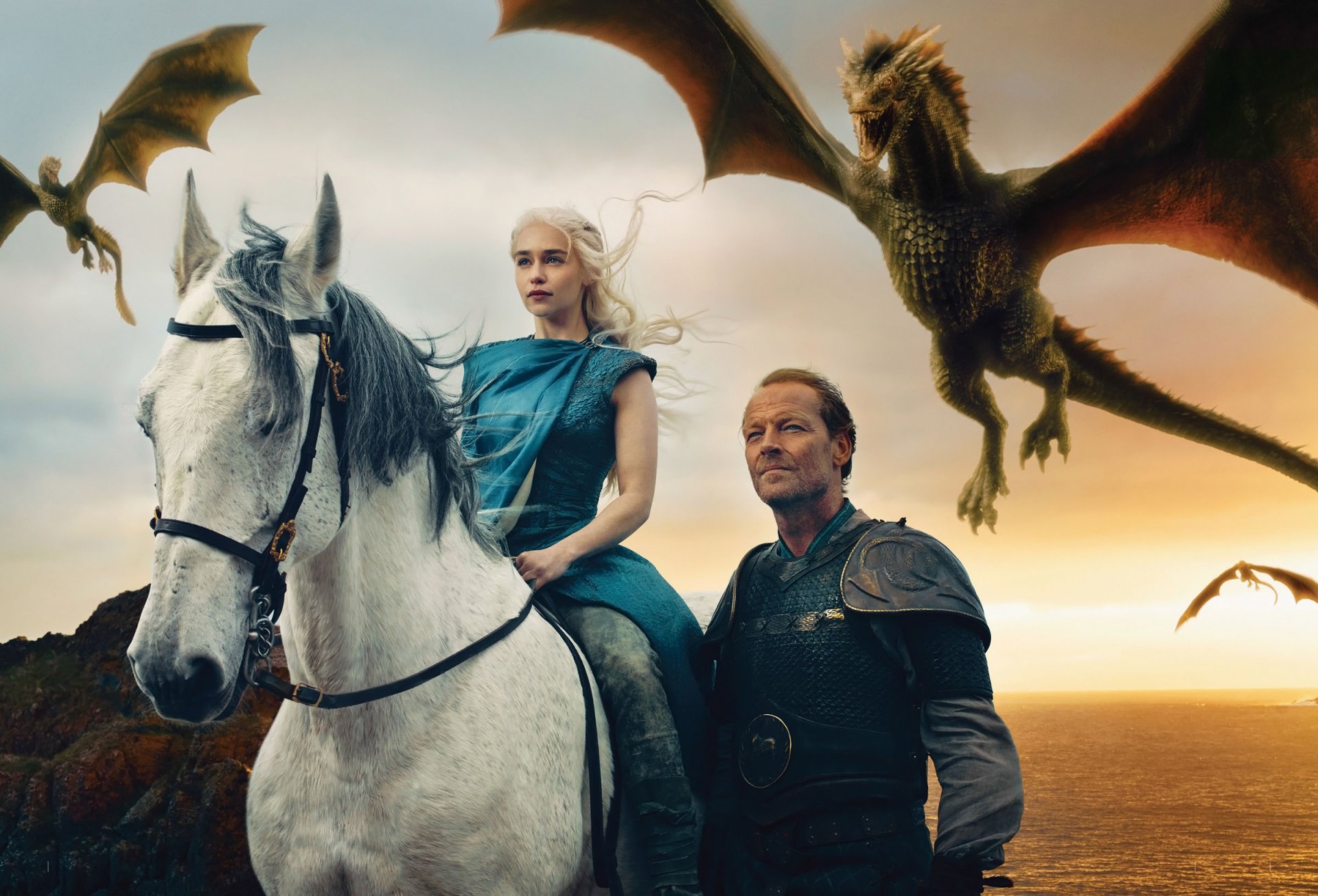 game of thrones daenerys targaryen emilia clarke jorah mormont iain glen dragon