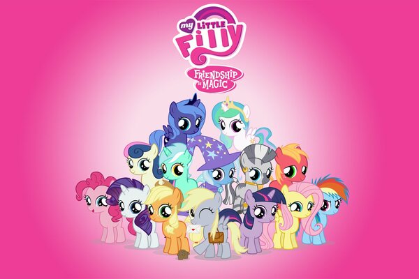 Pony dal cartone animato My Little Pony su sfondo rosa