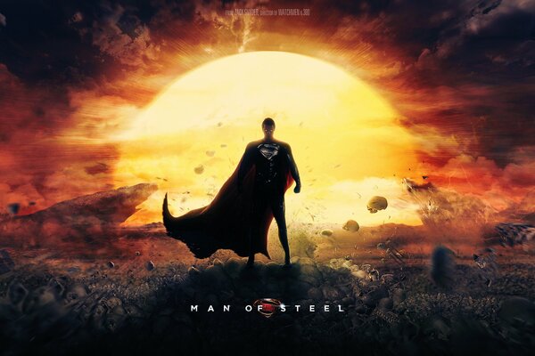 Superman vor dem Hintergrund von Horizont und Sonne