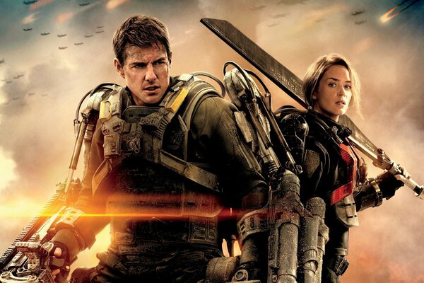 Cartel de la película de ciencia ficción Borde del futuro con Tom Cruise y Emily Blunt en los papeles principales