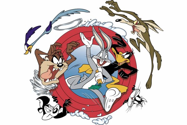 Imagen de la caricatura con los héroes de Tahití, Sylvester, mofeta Bucks Bunny