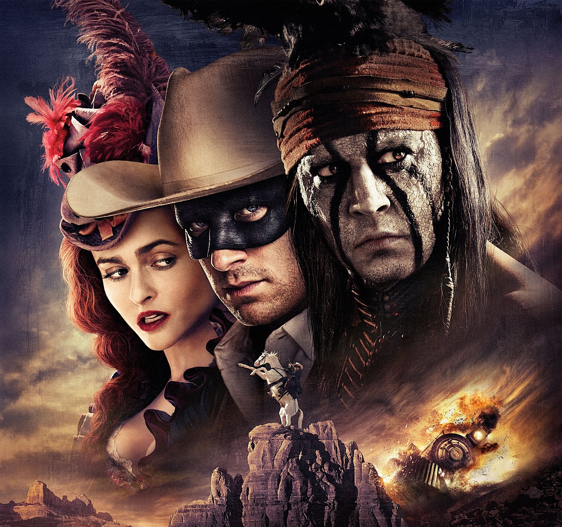 ranger solitario film film film johnny depp armie hammer helena bonham carter eroe heros tonto rosso joanna reid bianco hourse uomo uomini ragazza donna donne maschera cielo fuoco nuvola ferrovia motore a vapore nero blu g