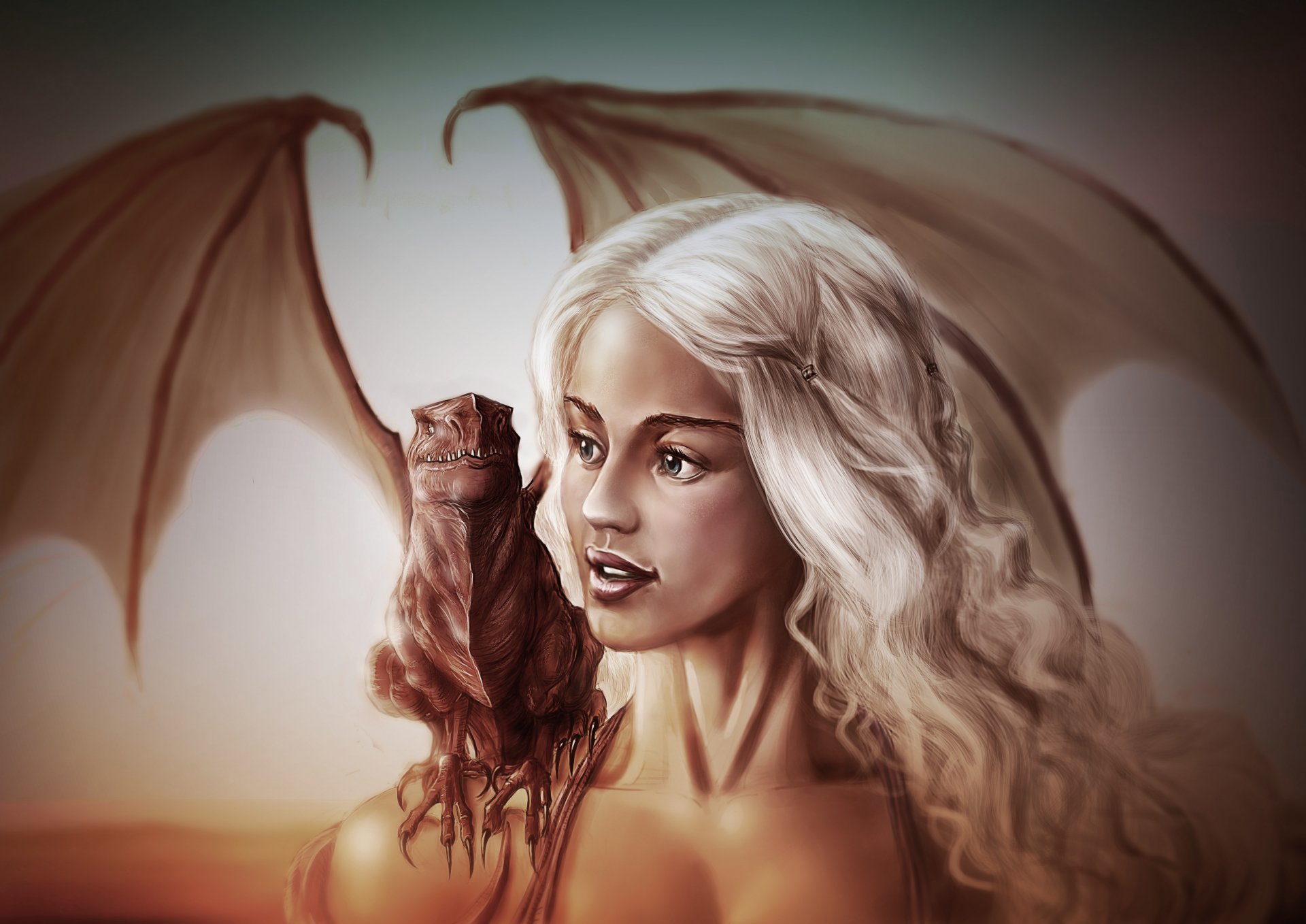 arte game of thrones daenerys targaryen emilia clarke ragazza drago