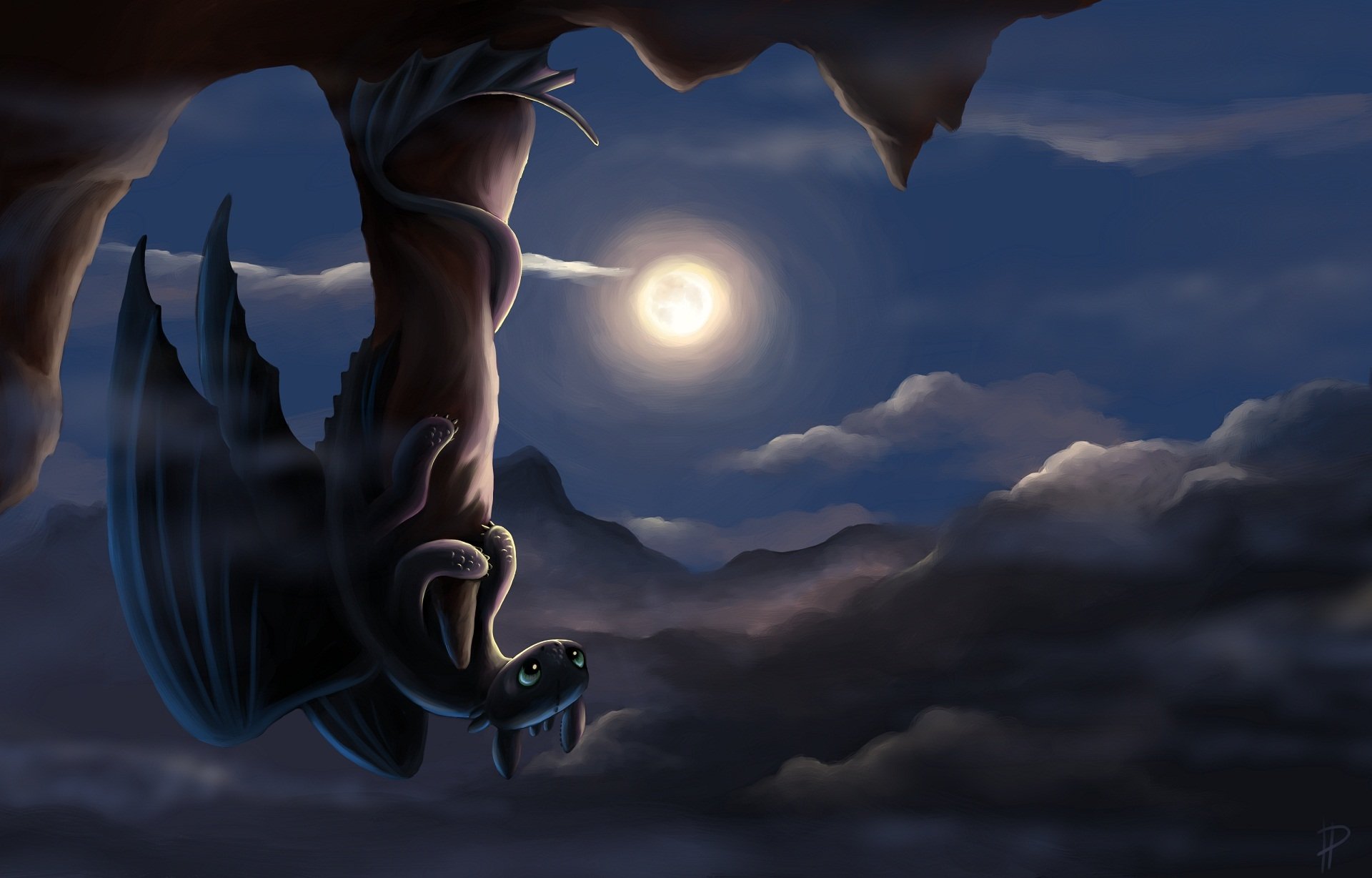 art rom-art dragon bezzubik night fury rock night moon how to train your dragon