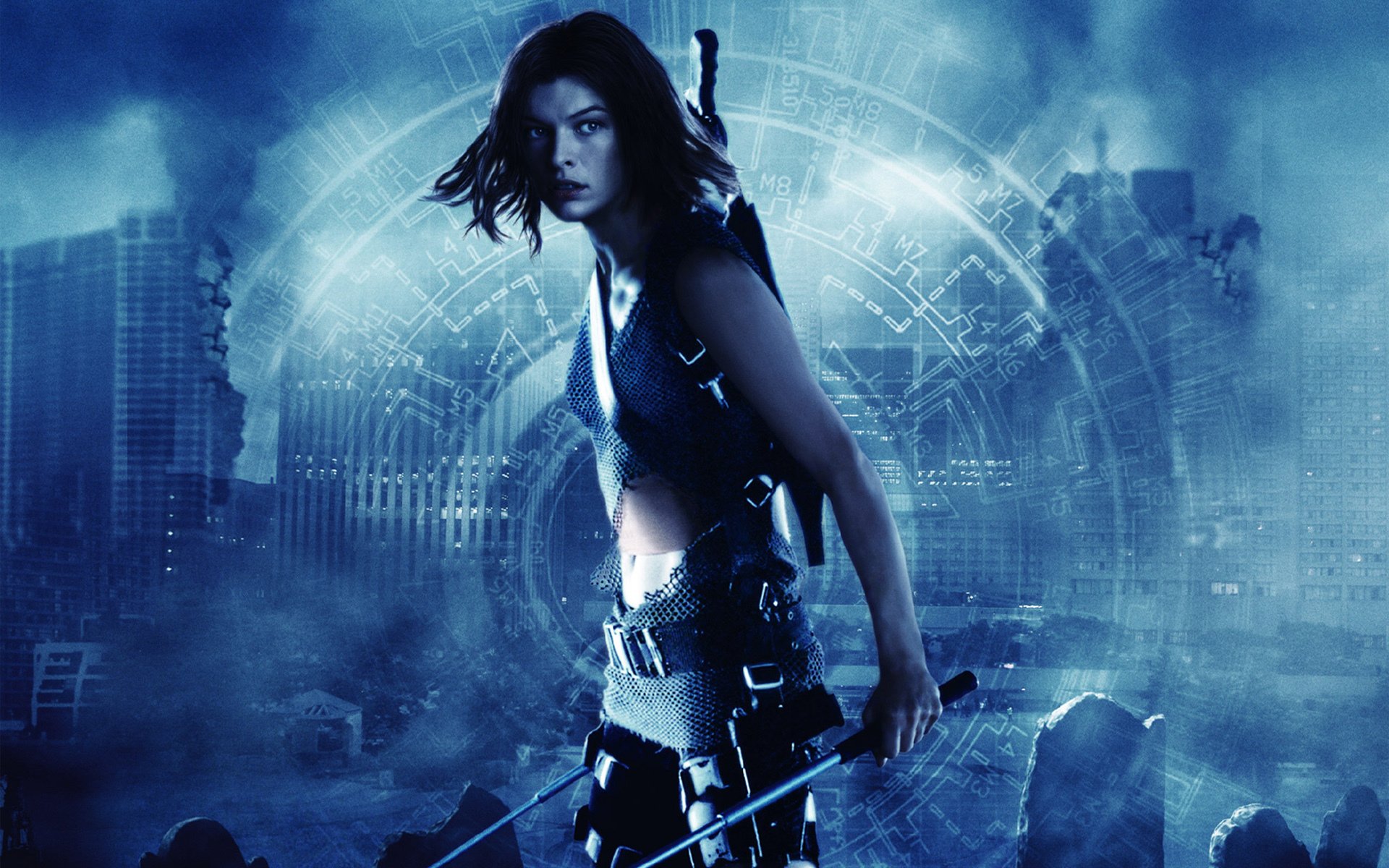 resident evil milla jovovich blue tone house destruction