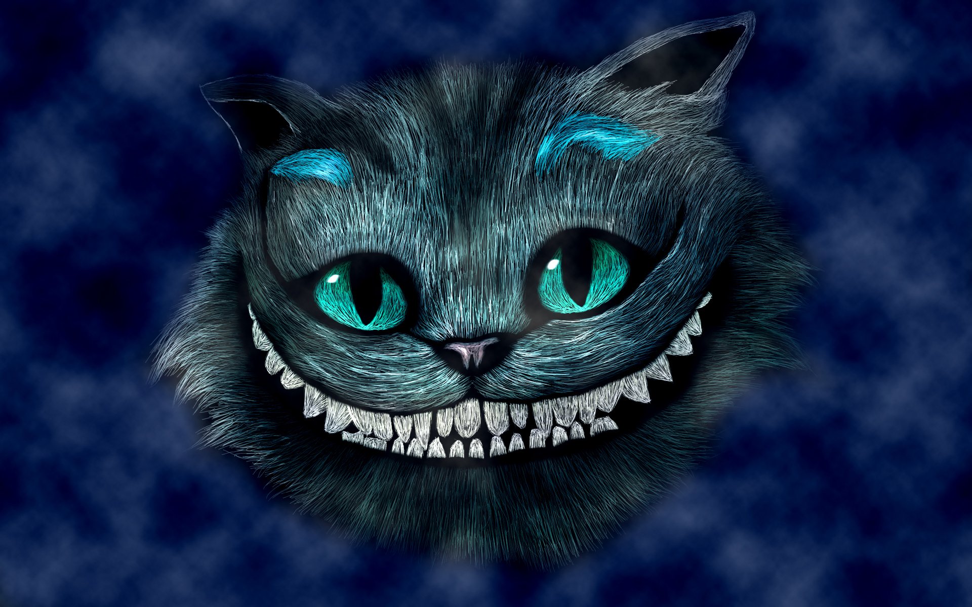 alice in wonderland cheshire cat head blue smile