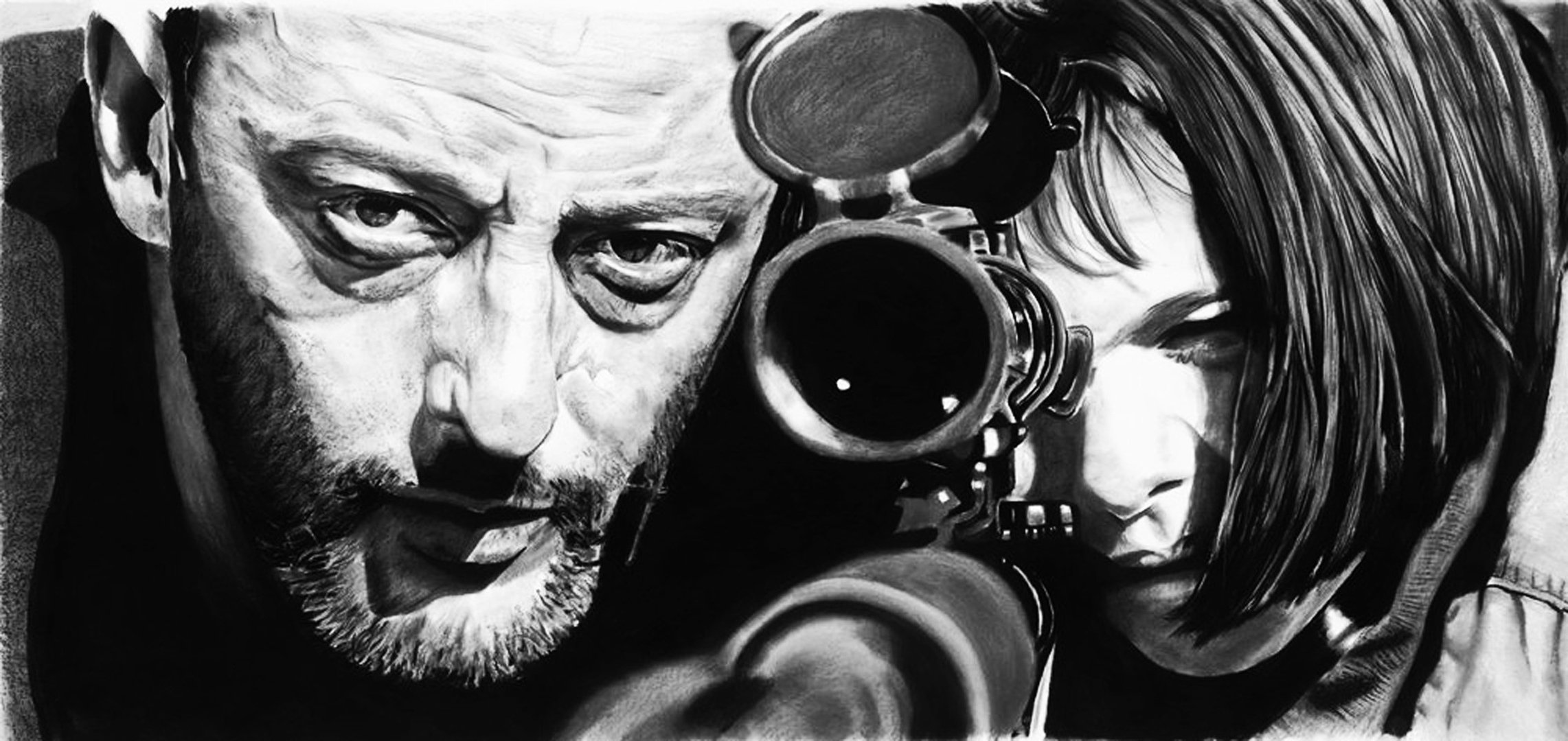 león jean reno natalie portman arte blanco y negro dibujo óptica francotirador