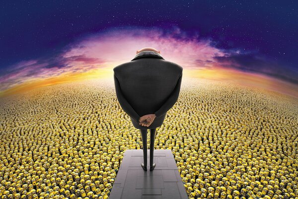 Gru and a million minions from the cartoon Despicable Me 2