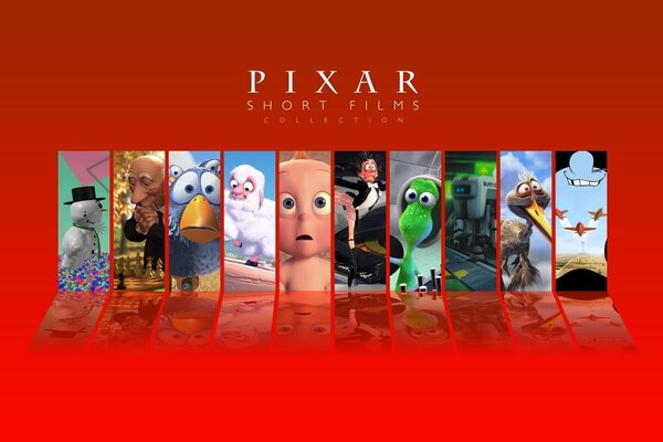 Colección de cortometrajes Pixar sobre fondo rojo