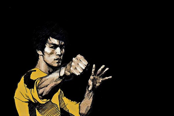 Zeichnung von Bruce Lee auf schwarzem Hintergrund