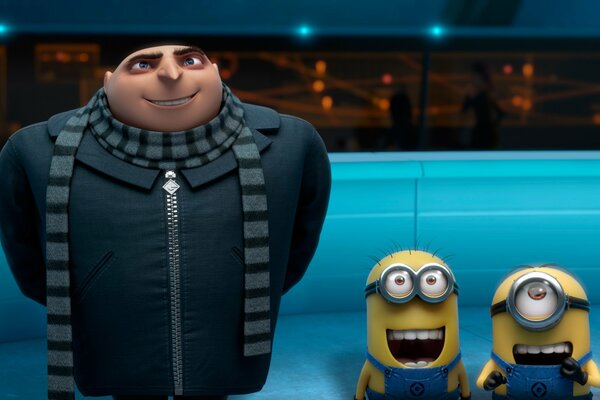 GRU et deux minions du dessin animé Despicable me 2