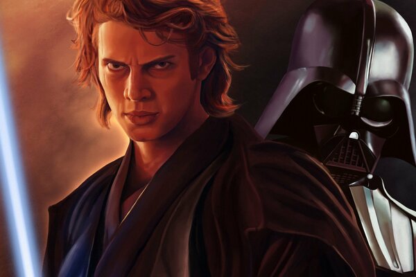 Dibujo de Darth Vader y Hayden Christensen de Star Wars