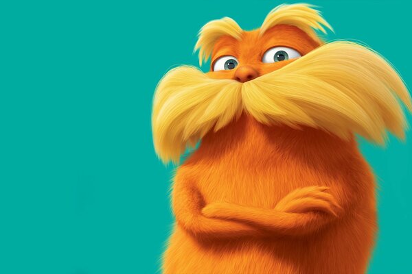 Lorax moustachu orange sur fond bleu