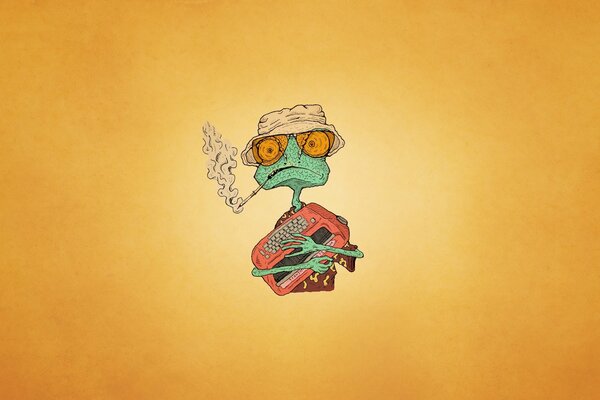Frog smokes a cigarette