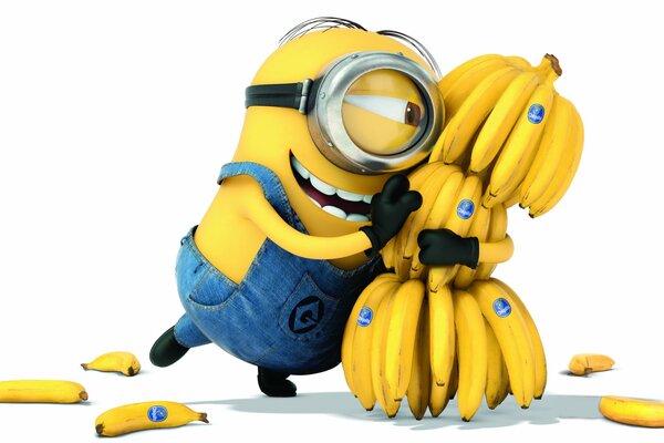 Minion dal cartone animato Un abbraccio con le banane