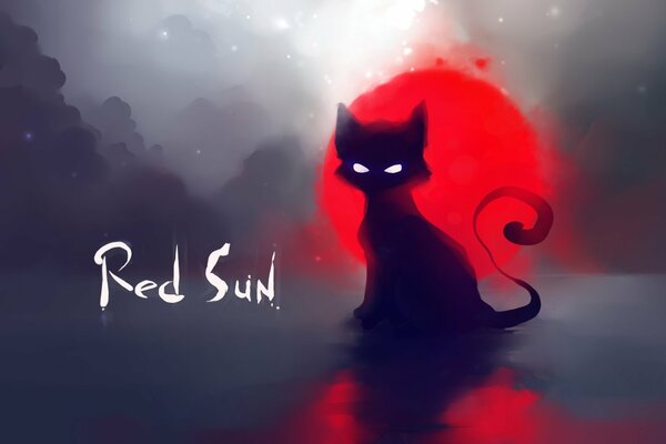 El sol rojo en el fondo del gato