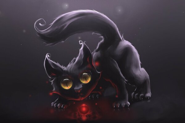 Fantasy drawing of a black cat