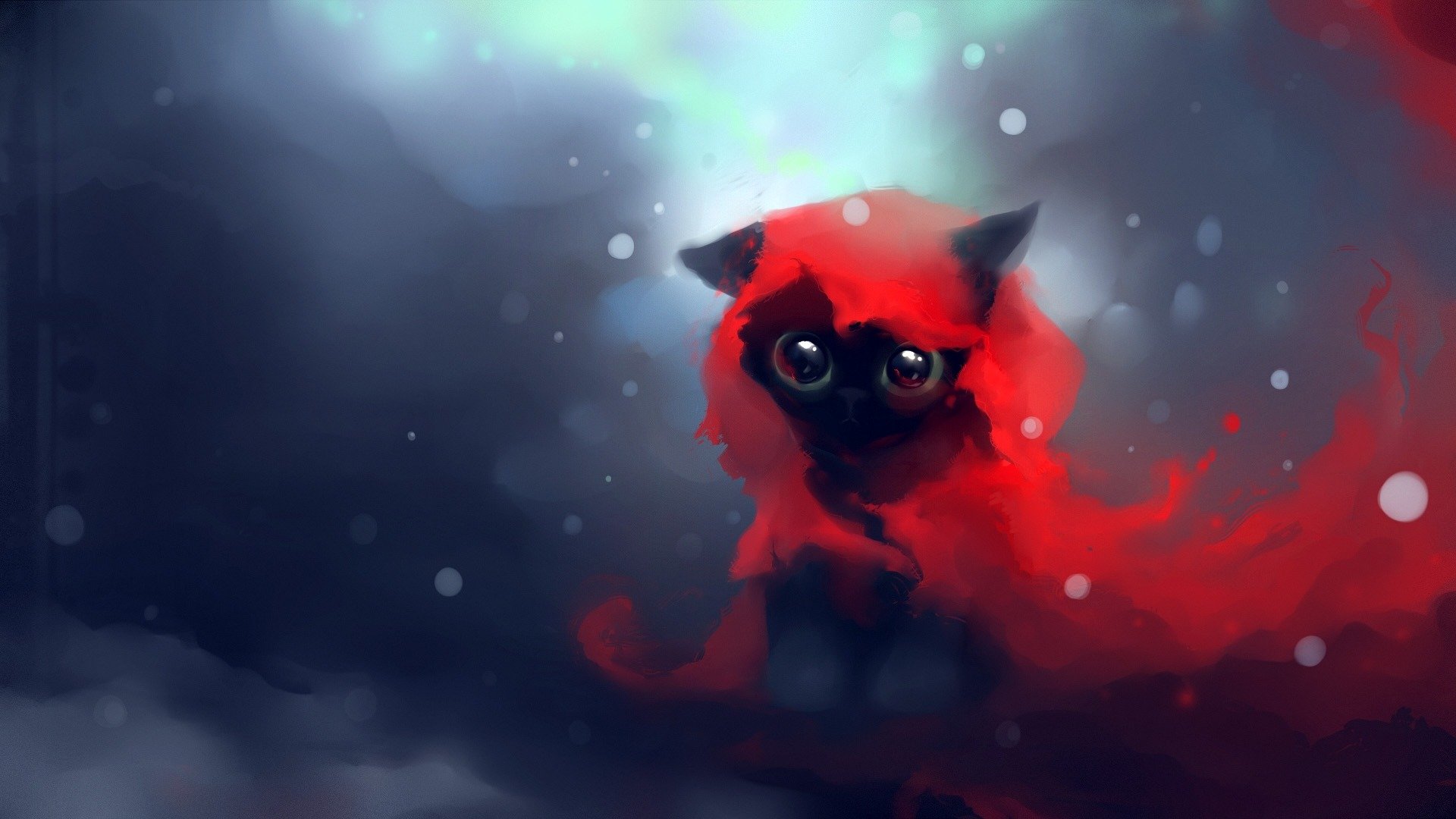 gatito rojo nieve mirada ojos apofi