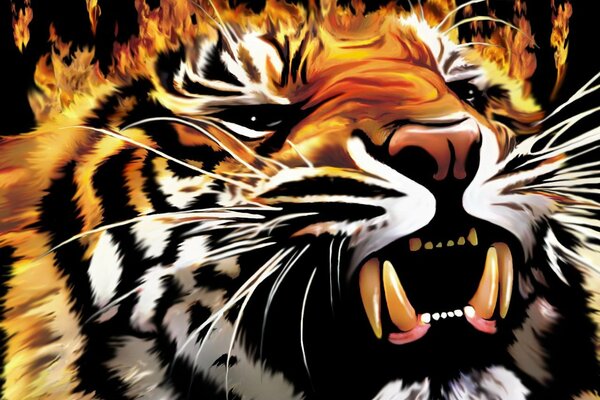 Art tigre de feu grogne