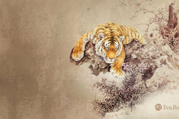 Rysunek zwierzęcia. Skok tygrysa