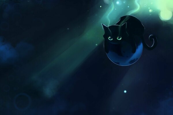 Moon cat on a balloon