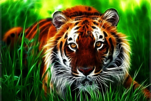 Image 3D d un tigre et son regard lourd