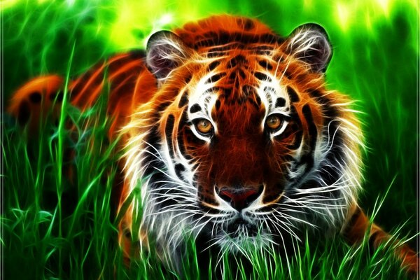 Obraz 3D tygrysa i jego ciężki wygląd