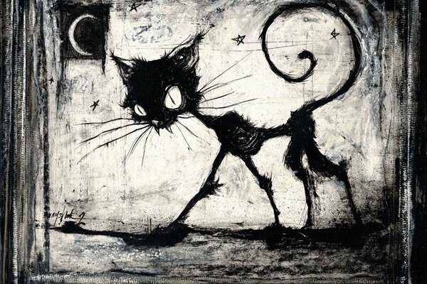 Drawing of a black skinny cat