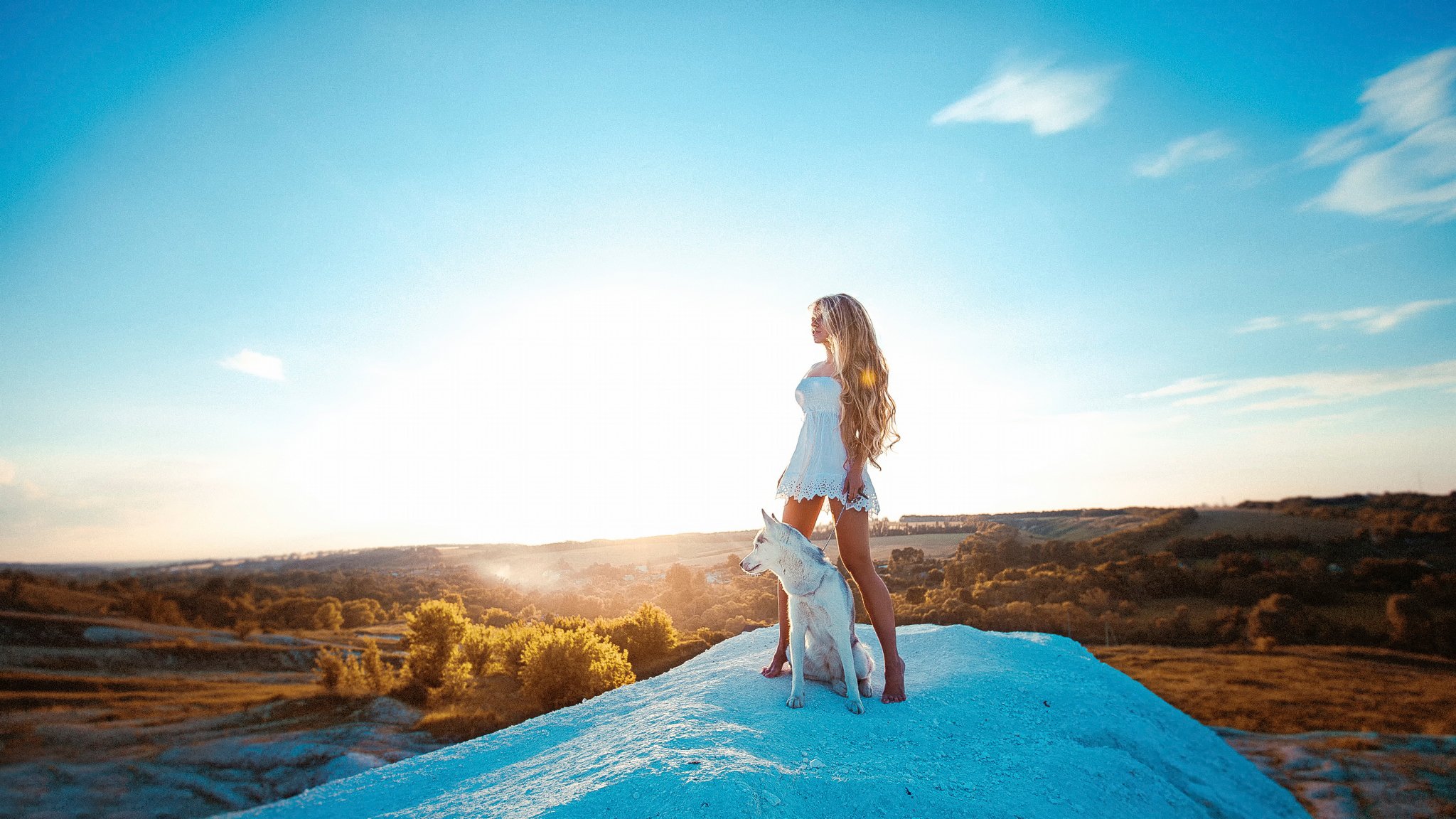 haski dog girl landscape