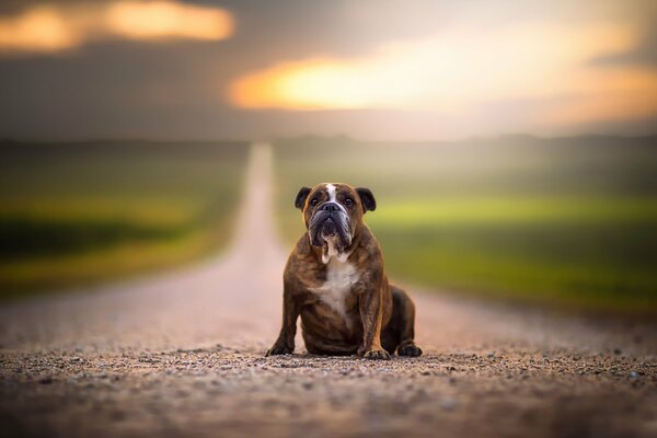 Dog on the road, beautiful photo