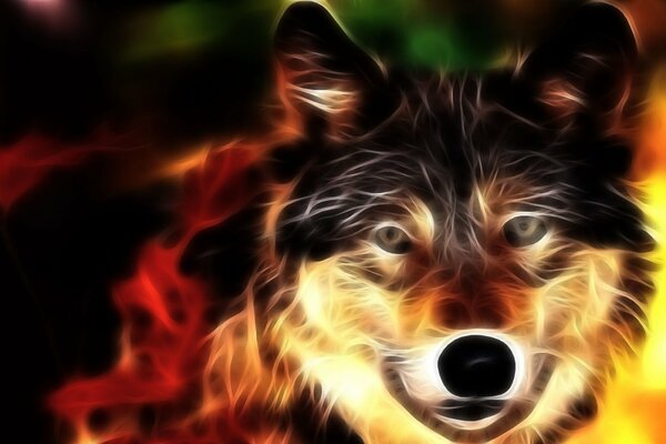 Image d art d un loup en feu