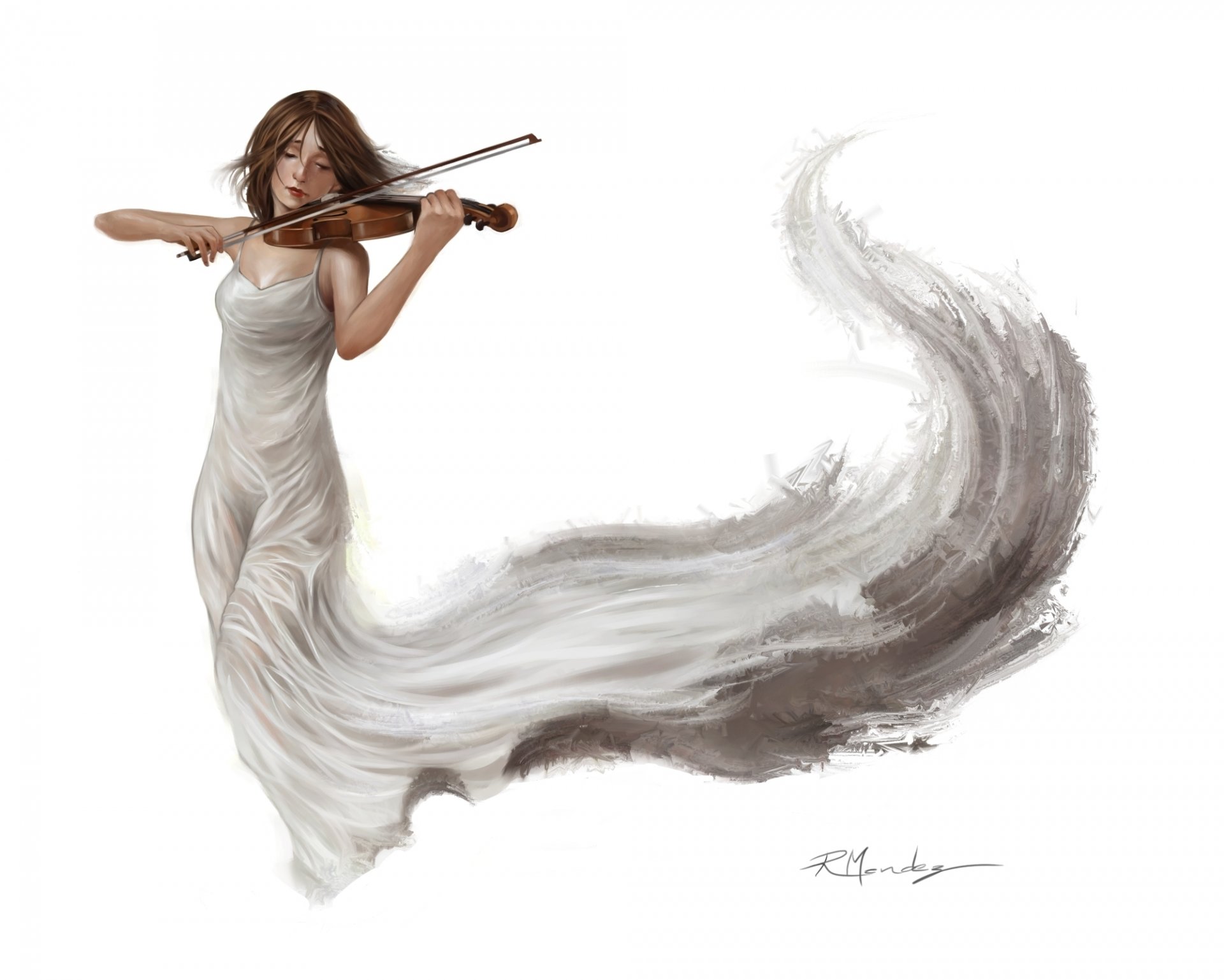 art girl dress white violin music . background