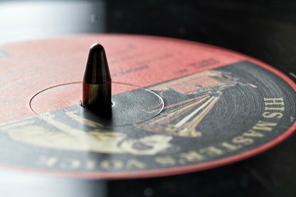 A vinyl record on the turntable. Macro