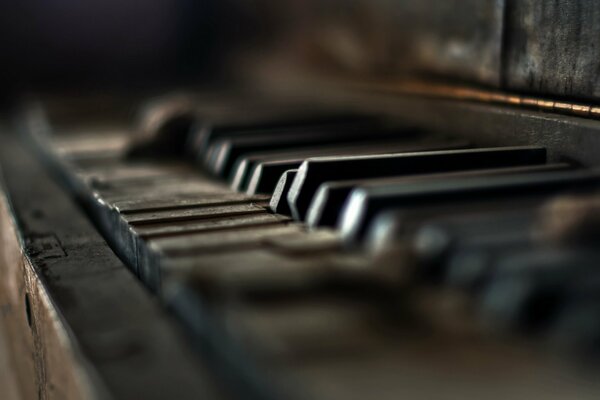 Piano keys in the dark, macro photography