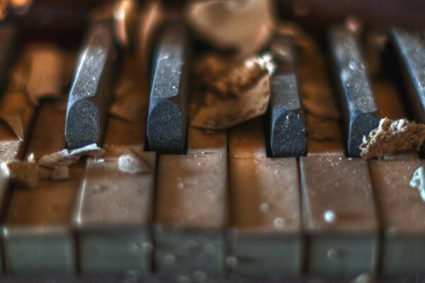 Macro photography of dirty old piano keys