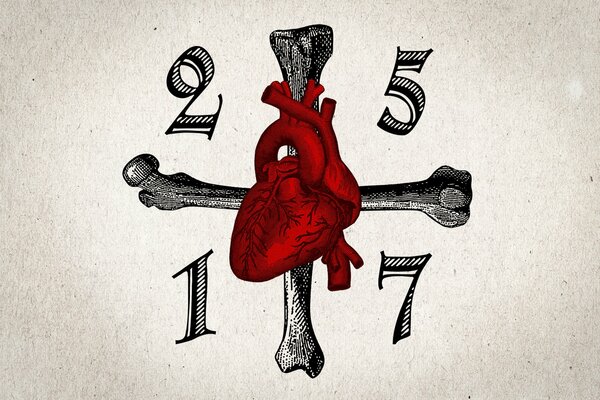 Cruz con un corazón rojo en el centro y números