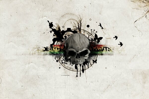 Deathcore thrash. Skull, butterflies and birds