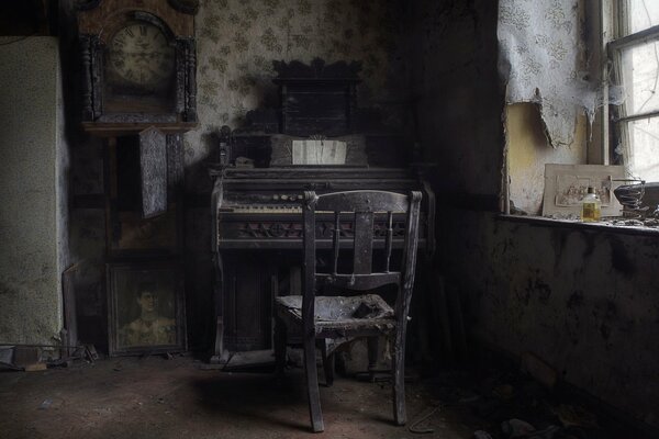 An old mysterious house with a piano