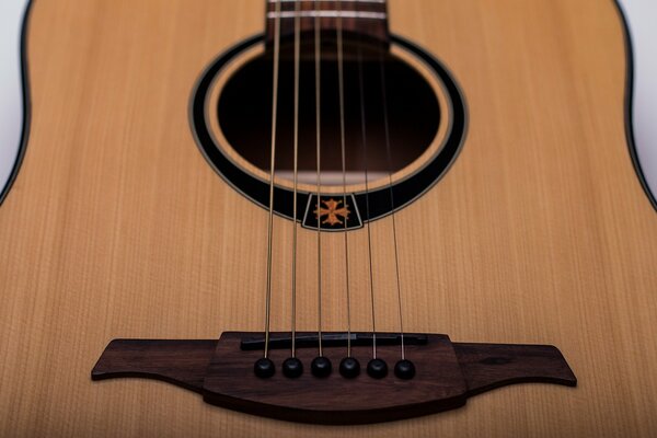 Wooden guitar close-up